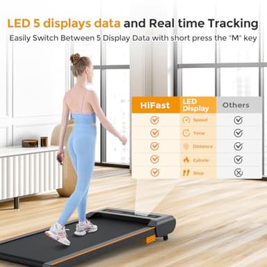 HiFast Walking Pad, Under Desk Treadmill with Incline, 300 Lbs Capacity Portable Treadmills for Home Office, 2 in 1 Mini Desk Treadmill with Remote Control, LED Display Black (Black) - Image 6