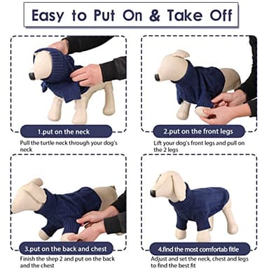 Queenmore Small Dog Pullover Sweater, Cold Weather Cable Knitwear, Classic Turtleneck Thick Warm Clothes for Chihuahua, Bulldog, Dachshund, Pug (Dark Navy, Medium) - Image 6