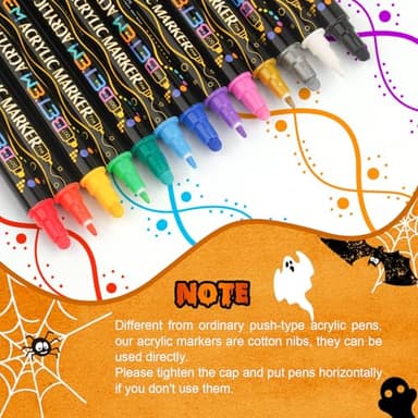 Betem 24 Colors Dual Tip Acrylic Paint Pens Markers, Premium Acrylic Paint Pens for Halloween Decorations, Wood, Canvas, Stone, Rock Painting, Glass, Ceramic Surfaces, Pumpkin Painting Kit DIY Crafts - Image 3