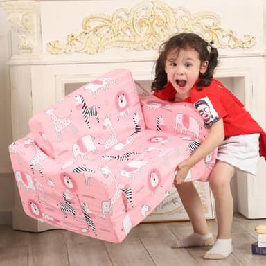 MOMCAYWEX Pink Kids Sofa, 2-in-1 Kids Couch Fold Out, Convertible Sofa to Bed for Girls and Boys - Image 5