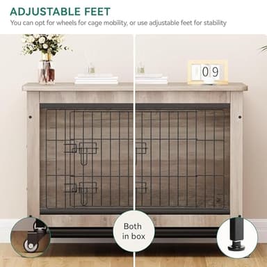 YITAHOME Dog Crate Furniture with Cushion, Kennel with Wheels, End Table with Tray, 27" Cage with Double Doors for Small Dog (Gray) - Image 4