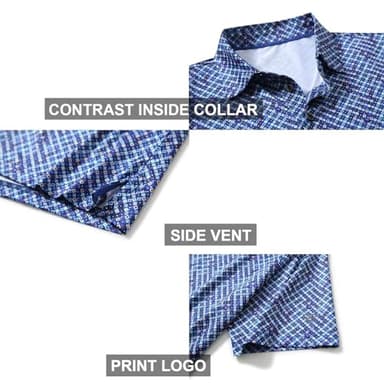 Golf Shirts for Men Dry Fit Short Sleeve Print Performance Moisture Wicking Polo Shirt Royal Blue Square - Image 4