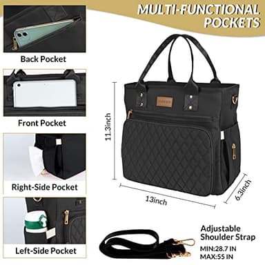 EASYA Large Insulated Lunch Bag for Work, Women's Nylon Thermal Lunch Box, Leakproof Cooler Tote Bag with Storage Pocket (Black) - Image 2