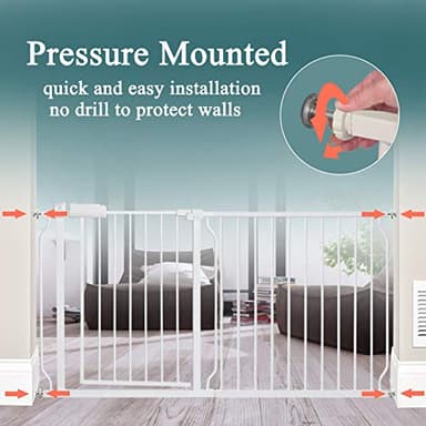 ALLAIBB Baby Gate Pressure Mounted Extra Wide Walk Through Child Kids Safety Toddler Tension White Long Large Pet Dog Gates with Extension for doorways Kitchen and Living Room (62.20-66.93"/158-170cm) - Image 4