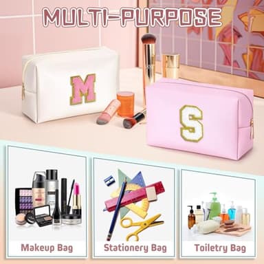TOPEAST Initial Makeup Bag, Birthday Gifts for 4 5 6 7 8 9 10 11 12 Year Old Girls, Personalized Preppy Cosmetic Bag | Leather Toiletry Bag | Gifts for Teen Girls Kids (Pink E) - Image 5