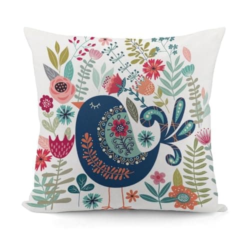 Catoon Spring Bird Luxury Velvet Pillow Cover 18x18 Inch Decorative Cushion Cases with Unique Bright Prints - Soft Comfortable & Hypoallergenic - Perfect for Sofa Bed and Home Decor - Image 1