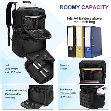 BERTASCHE Lunch Backpack, Laptop Backpack 15.6 inch Work Backpack w/Insulated Cooler Lunch box for Men Women, Casual Daypack for Work Commuter Picnic College,Black - Image 3