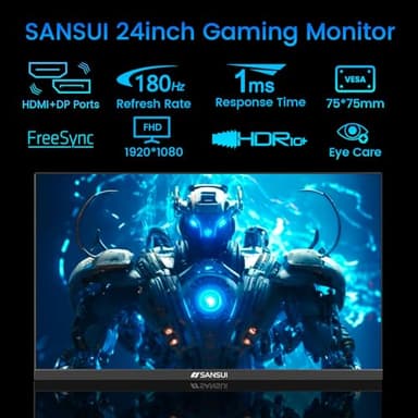SANSUI 24 Inch Gaming Monitor 180Hz, DP 1.4 & HDMI 2.0 Ports High Refresh Rate Computer Monitor, Racing FPS RTS Modes, 1ms Response Time 110% sRGB (ES-G24F4, HDMI Cable Included) - Image 2