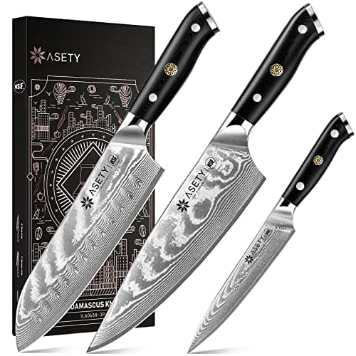 Damascus Kitchen Knife Set 3 PCS: NSF Food-Safe Japanese Knives with VG10 Steel Core, Ultra-Sharp Professional Chef Knife Set and Full Tang G10 Handle, Elegant Box - Image 1
