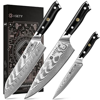 Damascus Kitchen Knife Set 3 PCS: NSF Food-Safe Japanese Knives with VG10 Steel Core, Ultra-Sharp Professional Chef Knife Set and Full Tang G10 Handle, Elegant Box - Image 1