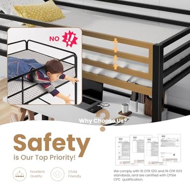 SHA CERLIN Loft Bed Twin Size with Ladder and Guardrail,Heavy Duty Metal Slats Support No Box Spring Needed Small Space Saving Furniture for Bedroom Dorm,Black - Image 3