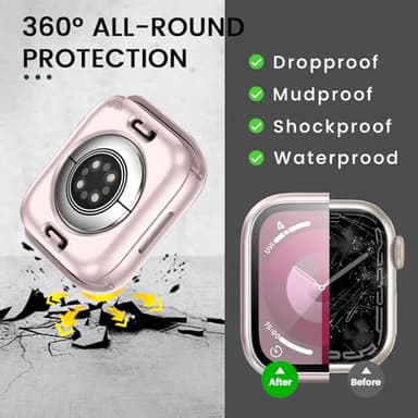 3 in 1 Goton Waterproof Hard Case for Apple Watch Screen Protector 41mm, 360° Slim Full Protective Tempered Glass Face Cover + Back Hard PC Bumper for iWatch Series 9/8/7, 41mm Pink - Image 4