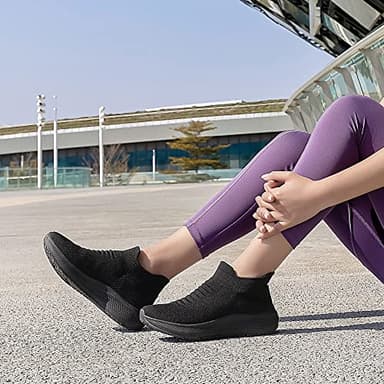 Womens Slip on Walking Shoes Comfort Lightweight Breathable Sock Shoe Non-Slip Mesh Casual Fashion Tennis Running Sneakers Black - Image 7