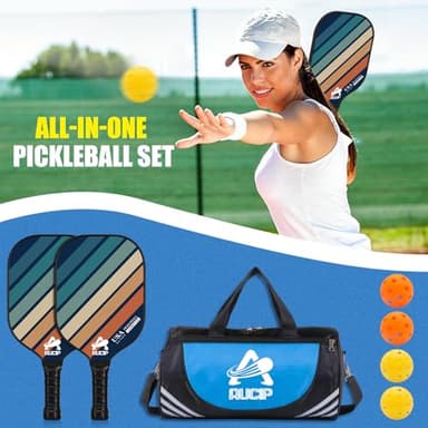 USAPA Approved Pickleball Paddle Set - 2 Pack of PP Honeycomb Core Fiberglass Surface Paddles, Lightweight Pickleball Kit with Breathable Handle, Includes 2 Paddles, 4 Balls, 2 Tapes, and 1 Bag - Image 2