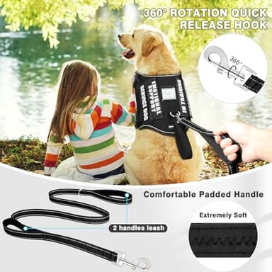 MOOGROU Service Dog Vest Harness and Leash Set+10 Patches,No Pull&Easy Walk Reflective Dog Harness with Soft Padded Handle for Training/Everyday,Fit Small/Medium/Large/Extra-Large Dogs(Black M) - Image 2