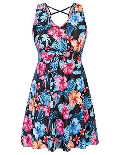 Kate Kasin Two Piece Swimsuits for Women Tummy Control Back Cross Flowy Swimdress Bathing Suits with Boyshorts Swimwear - Image 4