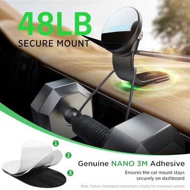 ACMEZING for 15W MagSafe Car Mount Charger, 360% Adjustable Aluminum Alloy Arm, Relocatable Car Phone Holder, Magnetic Wireless Fast Charging, Cell Phone Holder for All Car Models, Black - Image 4