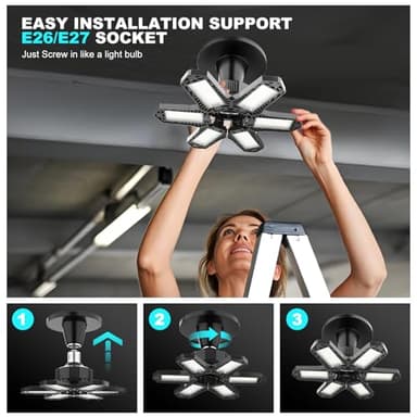 Brobantle LED Garage Ceiling Lights 8 Pack 120W Deformable Garage Shop Light for Attic Basement Workshop Screw in E26 E27 Base - Image 4