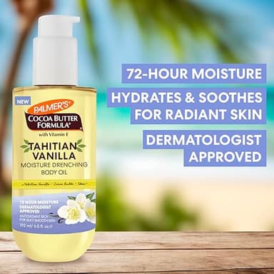 Palmer's Cocoa Butter Formula Body Oil, Moisture Drenching Tahitian Vanilla, 6.5 Oz, 72Hr Hydration with Shea Butter & Vitamin E for Softer Skin, Protects & Soothes Dryness, Dermatologist Approved - Image 3