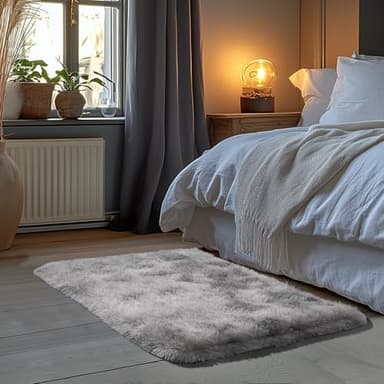 Zentavio Bedside Rugs Small 2x3 Shag Entry Entrance Rugs Soft Bedroom Carpet Area Rugs for Dorm College Essentials Non-Slip Living Room Throw Rug Home Decor Aesthetic Nursery Tie-Dyed Grey White - Image 6