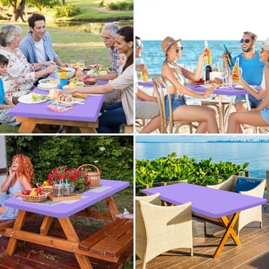 homing Rectangle Table Cloth Cover, Waterproof Polyester Elastic Fitted Tablecloth, Fits for 6 Foot Folding Tables, Washable Table Protector for Picnic, Camping, Outdoor (Lavender, 30" x 72") - Image 6