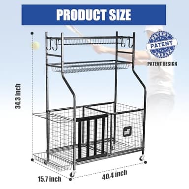 Mythinglogic Garage Sports Equipment Organizer, Baseball Storage Large Capacity, Sports Organizer for Garage with Hooks and Baskets, Ball Storage Rack for Football, Soccer Ball, Bat, Toys - Image 4