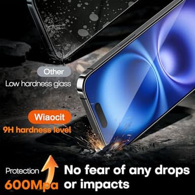Wiaocit 3 Pack Tempered Glass Screen Protector for iPhone 16 with 3 Pack Camera Lens Protector, 9H Hardness, Bubble Free, Case Friendly - Image 3