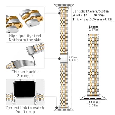 QUNDAXI Gold Apple Watch Band Compatible with Apple Watch 41mm 45mm 42mm 44mm 40mm 38mm Metal stainless steel Watchband suitable for iWatch 9/8/7/6/5/4/3/2/1/SE series Women Luxury strap (38mm 40mm - Image 3