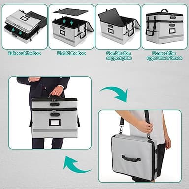 EXLIFBAG 2 Layer File Box with Lock, Portable Document Organizer Box with Handle, Fireproof File Box for Home Office, Legal File Organizer Storage - Image 4