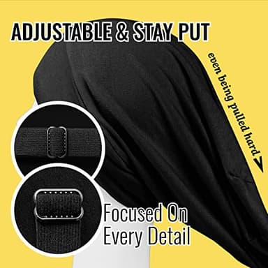PARISBELLA Satin Lined Sleep Cap Bonnet for Curly Hair and Braids, Stay On All Night Wrap with Adjustable Strap for Women and Men, Black, Pack of 1 - Image 4