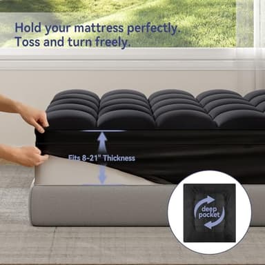 ELEMUSE Queen Black Mattress Topper for Back Pain, Extra Thick Mattress Pad Cover, Plush Soft Pillowtop with Elastic Deep Pocket, Overfilled Down Alternative Filling - Image 4