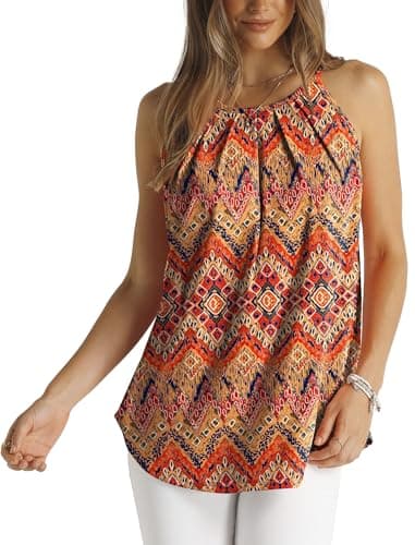 WIHOLL Boho Tops for Women 2025 Summer Vacation Outfits Loose Fit High Neck Tank Tops M - Image 3