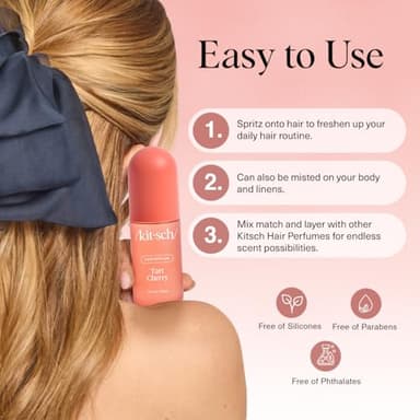 Kitsch Hair Perfume for Women - Tart Cherry | Clean, Deodorizing & Patented Odor-Eliminating Technology Hair Spray & Body Mist - Freshen Hair, Body & Pillows - Fruity Gourmand Scent & Vanilla - 50mL - Image 4
