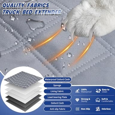 Dog Seat Cover for Full Size F150/RAM1500/Silverado, Crush-Proof Hard Bottom Pet Car Seat Extender for Large Dogs, 400lbs Capacity, Waterproof & Non-Slip Back Seat Protector for Crew Cab Trucks-Grey - Image 3