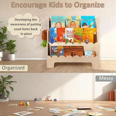 Tohiasen Kids Bookshelf Wooden 3-Tier, Scalloped Book Shelf for Kids Rooms, Front Facing Toddler Montessori Bookshelf, Baby Nursery Book Shelves Kids Classroom Bookshelf Bookcase - Image 6