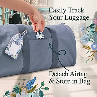 Rifle Paper Co. Luggage Tag, Holder for Apple AirTag - Travel Essentials Vegan Leather Luggage Name Tag w/ Metal Buckle, Unique Floral Print Luggage Tag w/ Airtag Case for Vacation - Garden Party Blue - Image 2
