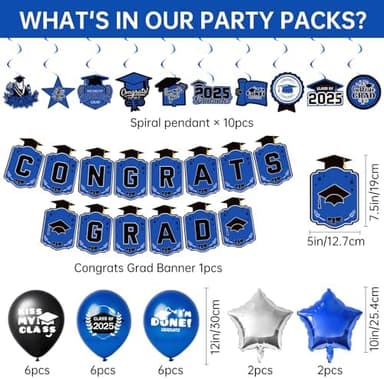 Graduation Decorations 2025, Graduation Decorations Class of 2025, Blue Themed 2025 Graduations Party Decorations Include Banner, Backdrop, Balloons Kit, Foil Number 2025 for Grad Party Supplies - Image 5