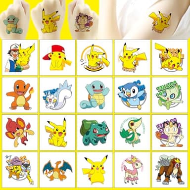 20 Sheets Pokemon Temporary Tattoos for Kids, Birthday Party Favors, Cute Cartoon Decoration Sticker Gifts for Girl Boys Activity Class Prizes Carnival Christmas Rewards - Image 3