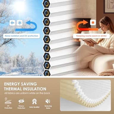 LazBlinds No Tools No Drill Cordless Cellular Shades, Light Filtering Honeycomb Shades for Home, Thermal Insulation Blinds for Windows, 46" W x 64" H, Beige - Image 4
