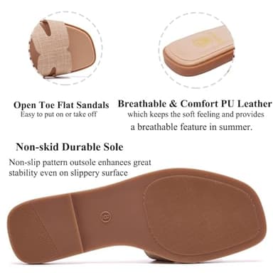 FW FRAN WILLOR Women's Flat Sandals Dressy Comfortable Slide Sandals Fashion Square Open Toe Slip On Beach Sandals for Summer - Image 4