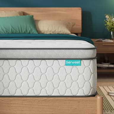 Serweet 12 Inch Memory Foam Hybrid Full Mattress - 5-Zone Pocket Innersprings Motion Isolation - Heavier Coils for Durable Support -Pressure Relieving - Medium Firm - Made in Century-Old Factory - Image 1