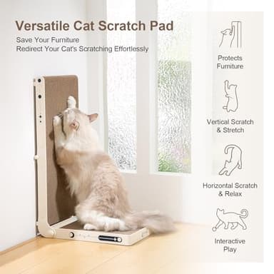 UniBlissy Cat Scratcher, 25.3 Inch Double Sided L Shape Cat Scratching Board, No Assembly Cat Scratch Pads with Ball Toy, Cat Scratchers for Indoor Cats & 3X Catnip, Large - Image 2