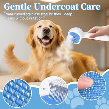 Pet Steam Brush for Dog & Cat - 3-in-1 Steam Grooming Brush for Shedding & Hair Removal - Self Cleaning Spray Comb with Mist for Long Haired Pets - Includes 1*Waterless Shampoo, Blue - Image 4