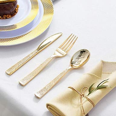 Supernal 360pcs Plastic Gold Silverware,Cutlery,Disposable Utensils,120 Plastic Knives,120 Gold Forks,120 Disposable Spoons,Perfect for Birthday,Party,Wedding - Image 2