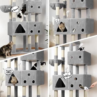 Globlazer Extra Large Cat Tower, 81-inch Tall Cat Tree for Big Cats 20 lbs, XXL Heavy Duty Cat Scratching Tower for Indoor Adult Cats with 3 Cat Condos, 8 Scratching Posts, F81, Light Grey - Image 2