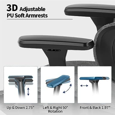 PatioMage Ergonomic Mesh Office Chair with 3D Adjustable Armrest,High Back Desk Computer Chair Ergo3d Ergonomic Chairs with Wheels for Home & Office Darkgrey - Image 5