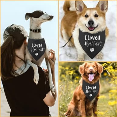 I Loved Her First Wedding Engagement Dog Bandana Valentine's Dog Bandana Black Dog Wedding Engagement Bandana Announcement Pet Accessories for Dog Lover - Image 5