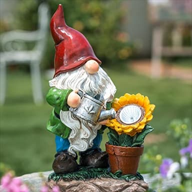TERESA'S COLLECTIONS Sunflower Garden Gnomes Decorations for Yard with Solar Lights, Cute Resin Garden Sculptures & Statues for Outdoor Patio Lawn Ornaments,Ideal Gifts for Mom Women and Man, 11.4" - Image 4