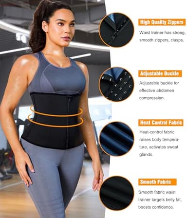 LEINIDINA Womens Waist Trainer Corset with Zipper Sweat Waist Trimmer for Women Workout Belt Corset Shapewear Black - Image 4