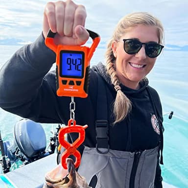 KastKing Fish Scale, WideView Floating Waterproof Digital Scale with No-Puncture Lip Gripper, 2.5” Large LCD Display, 110lb Capacity, Stores up to 9 Weights, Orange - Image 8